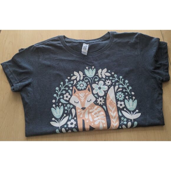 Instant Message Scandinavian Fox Graphic Heather Blue T-Shirt Size Small - Picture 4 of 4